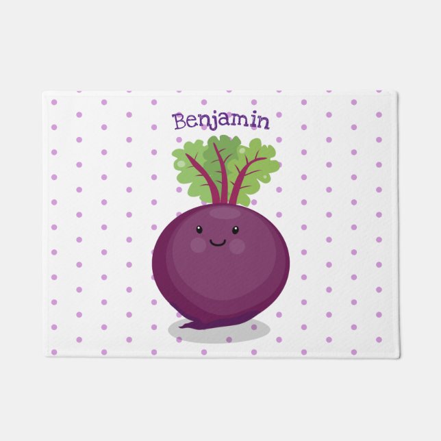 Cute happy beet root kitchen cartoon illustration doormat (Front)