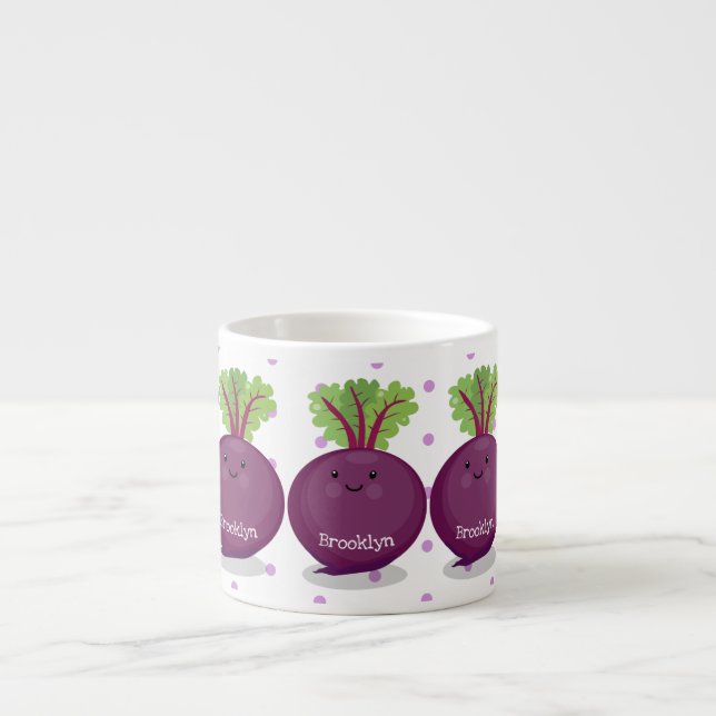 Cute happy beet root kitchen cartoon illustration espresso cup (Front)