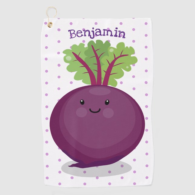 Cute happy beet root kitchen cartoon illustration golf towel (Front)