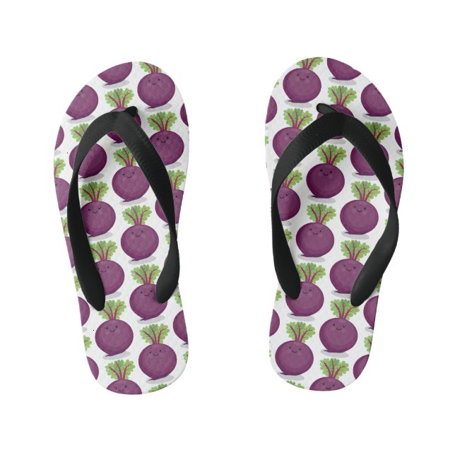 Cute happy beet root kitchen cartoon illustration kid's flip flops (Footbed)