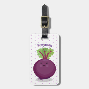 Cute happy beet root kitchen cartoon illustration luggage tag
