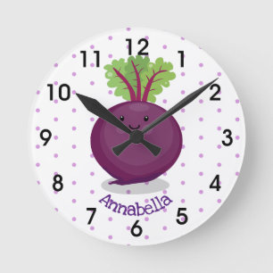Cute happy beet root kitchen cartoon illustration round clock