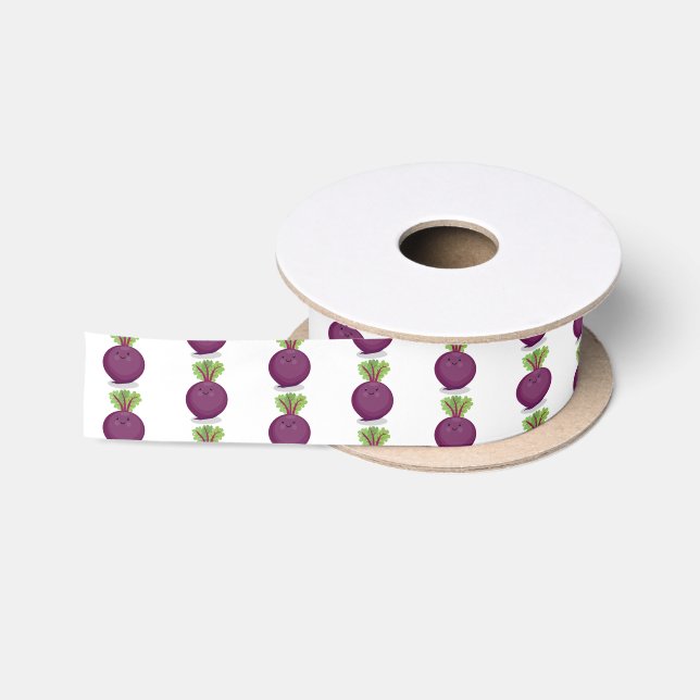 Cute happy beet root kitchen cartoon illustration satin ribbon (Spool)