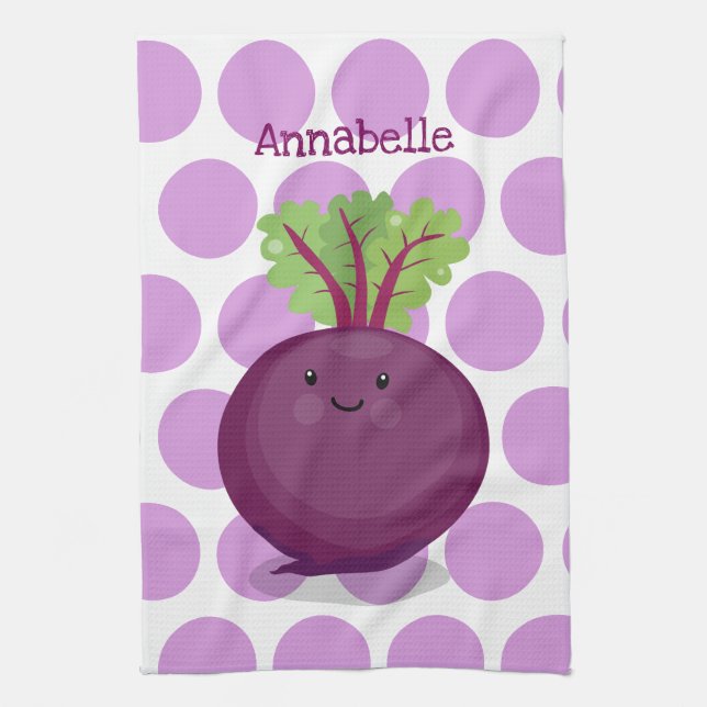 Cute happy beet root kitchen cartoon illustration towel (Vertical)