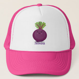 Cute happy beet root kitchen cartoon illustration trucker hat