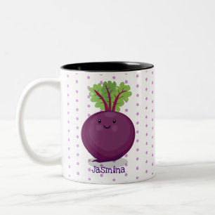 Cute happy beet root kitchen cartoon illustration Two-Tone coffee mug