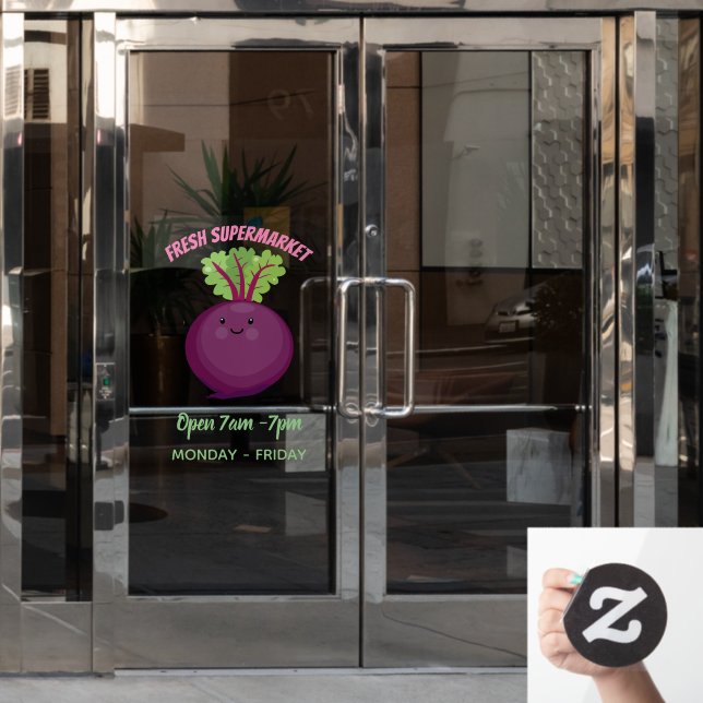 Cute happy beet root kitchen cartoon illustration window cling (Office Door)