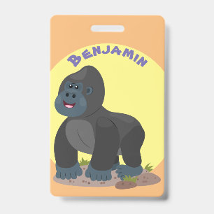 Cute happy big gorilla cartoon illustration badge