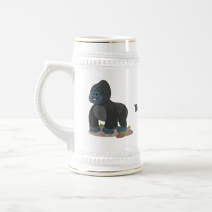 Cute happy big gorilla cartoon illustration beer stein