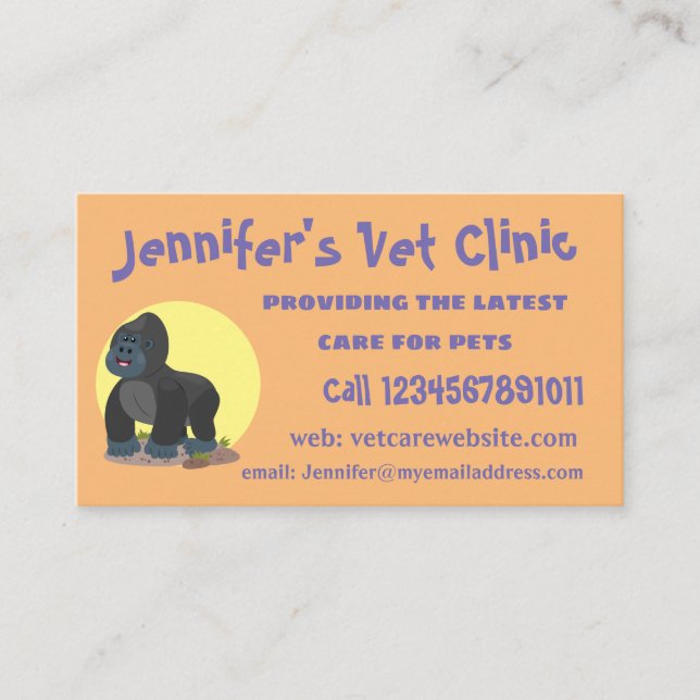 Cute happy big gorilla cartoon illustration business card (Front)