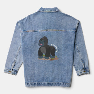 Cute happy big gorilla cartoon illustration denim jacket