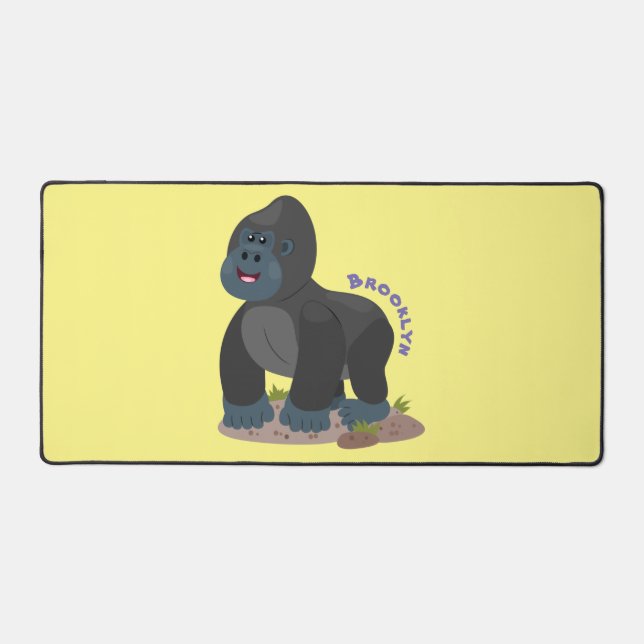 Cute happy big gorilla cartoon illustration desk mat (Front)