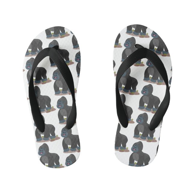 Cute happy big gorilla cartoon illustration kid's flip flops (Footbed)