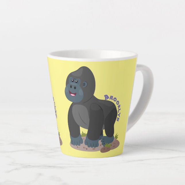 Cute happy big gorilla cartoon illustration latte mug (Right Angle)