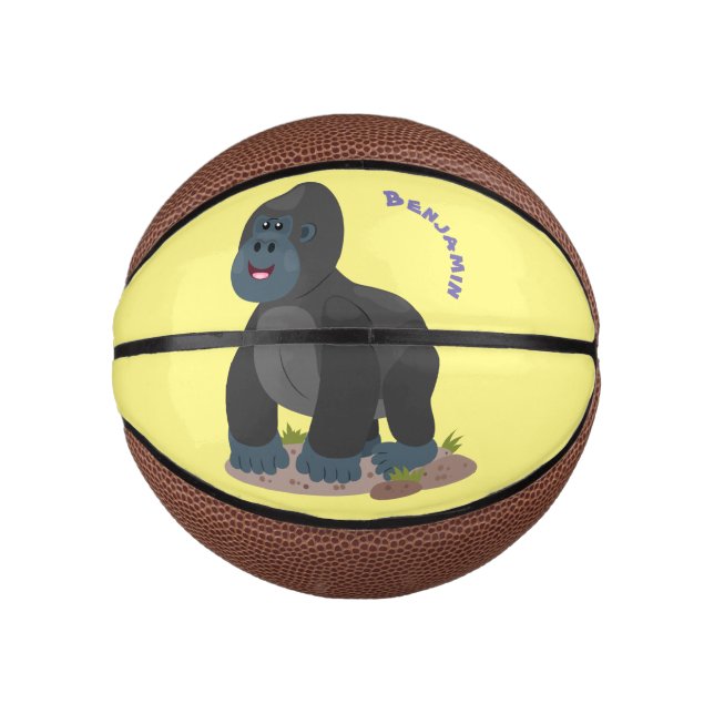 Cute happy big gorilla cartoon illustration mini basketball (Front)