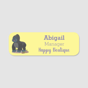 Cute happy big gorilla cartoon illustration name tag