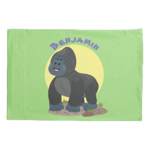 Cute happy big gorilla cartoon illustration pillowcase