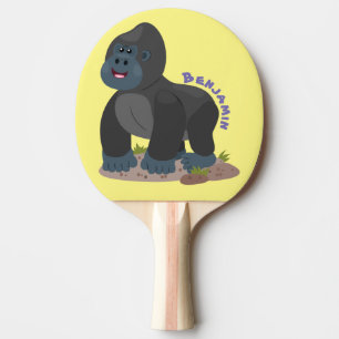 Cute happy big gorilla cartoon illustration ping pong paddle