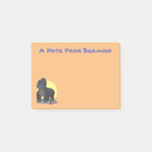 Cute happy big gorilla cartoon illustration post-it notes