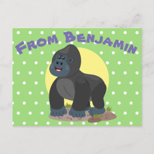 Cute happy big gorilla cartoon illustration postcard