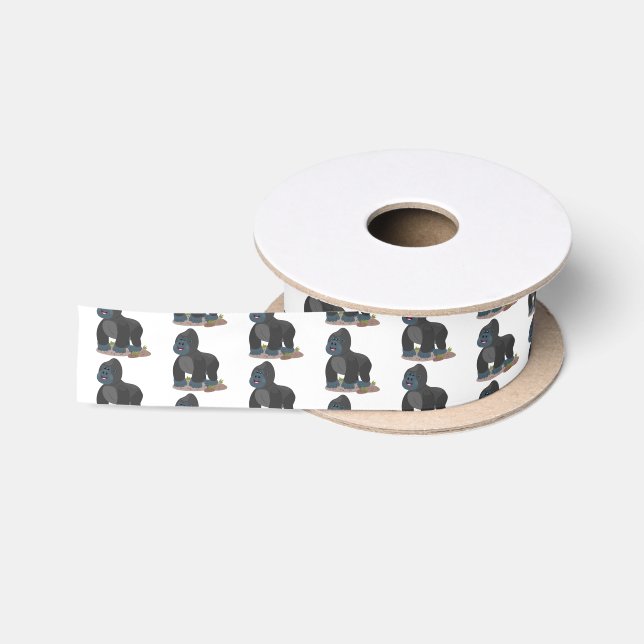 Cute happy big gorilla cartoon illustration satin ribbon (Spool)