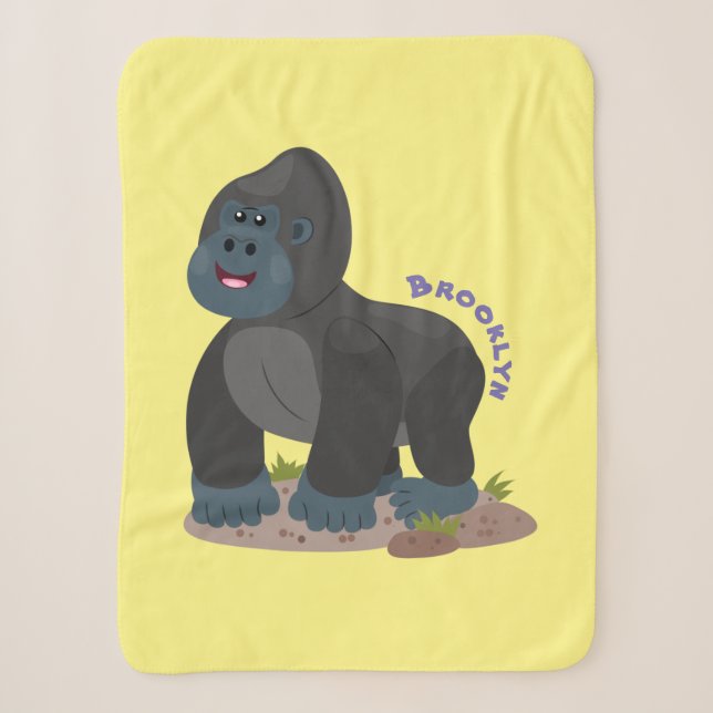 Cute happy big gorilla cartoon illustration  sherpa blanket (Front)
