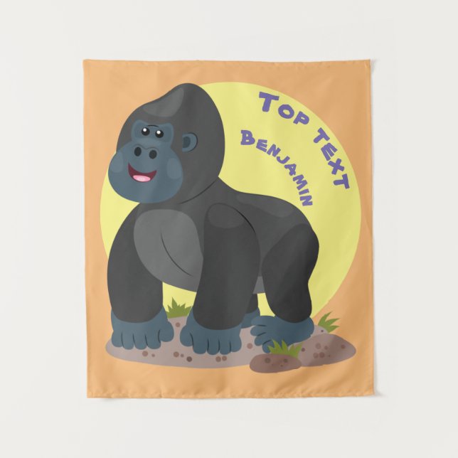 Cute happy big gorilla cartoon illustration tapestry (Front)