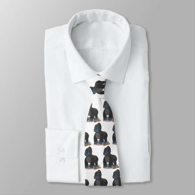 Cute happy big gorilla cartoon illustration tie (Tied)