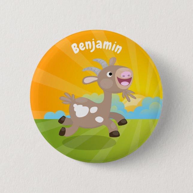 Cute happy billy goat cartoon 2 inch round button (Front)
