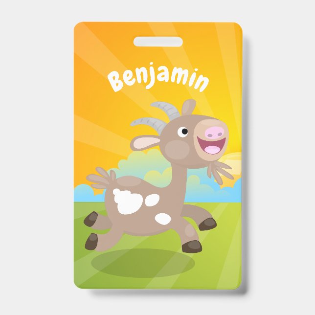 Cute happy billy goat cartoon badge (Front)