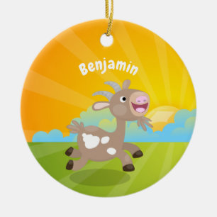 Cute happy billy goat cartoon ceramic ornament
