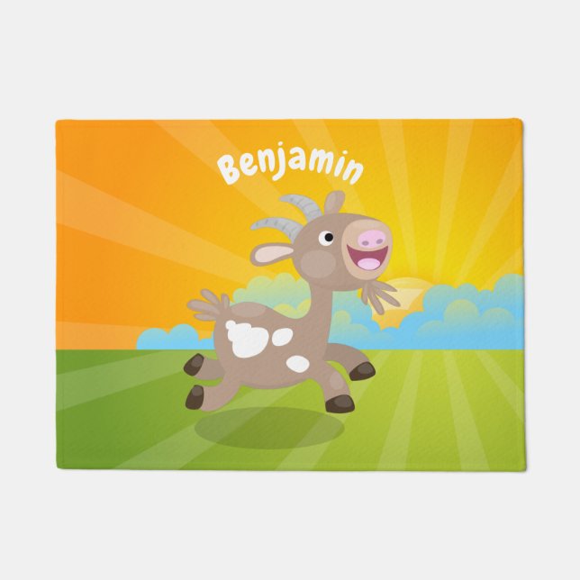 Cute happy billy goat cartoon doormat (Front)