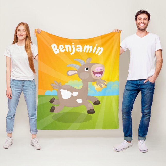Cute happy billy goat cartoon fleece blanket (In Situ)
