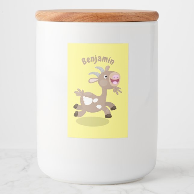 Cute happy billy goat cartoon food label (Front)