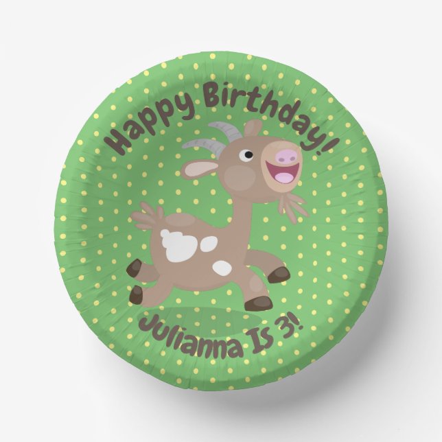 Cute happy billy goat cartoon illustration paper plate (Front)