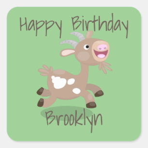 Cute happy billy goat cartoon illustration square  sticker
