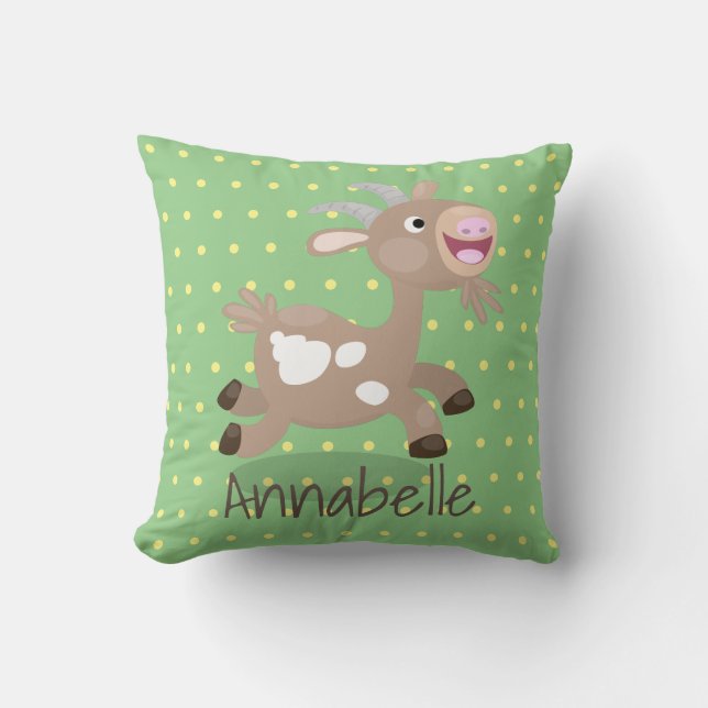 Cute happy billy goat cartoon illustration throw pillow (Front)