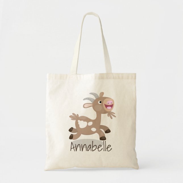 Cute happy billy goat cartoon illustration tote bag (Front)