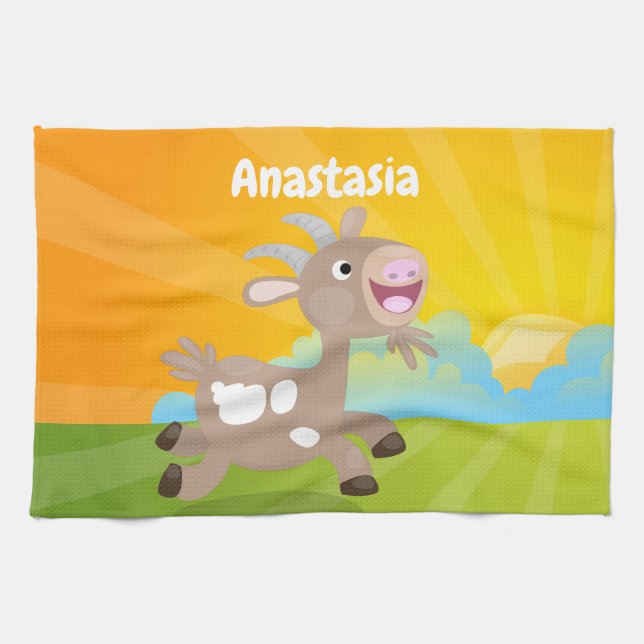Cute happy billy goat cartoon kitchen towel (Horizontal)