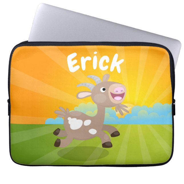 Cute happy billy goat cartoon laptop sleeve (Front)