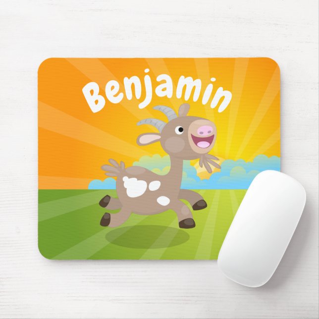 Cute happy billy goat cartoon mouse pad (With Mouse)