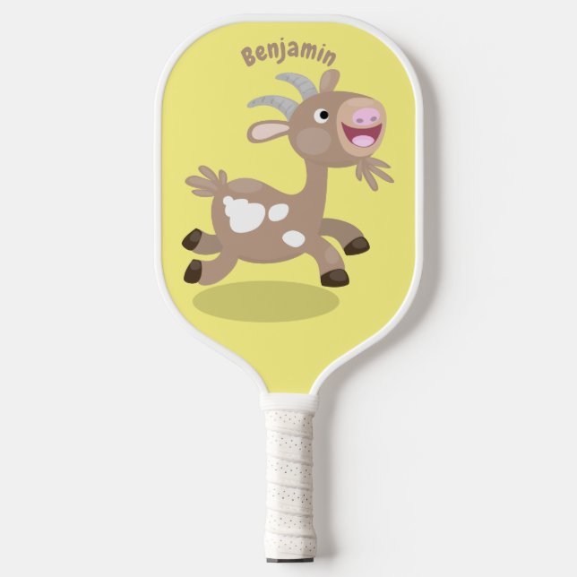 Cute happy billy goat cartoon pickleball paddle (Front)