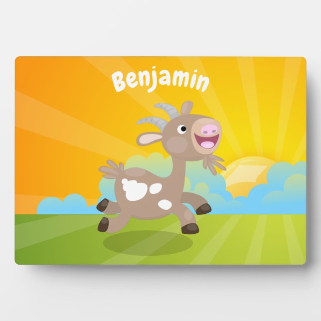 Cute happy billy goat cartoon plaque (Front)