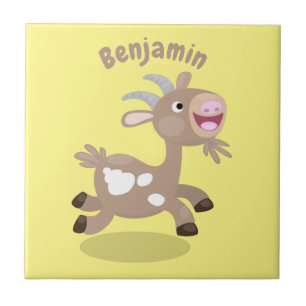 Cute happy billy goat cartoon tile