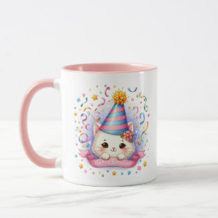 Cute Happy Birthday add name cat Mug