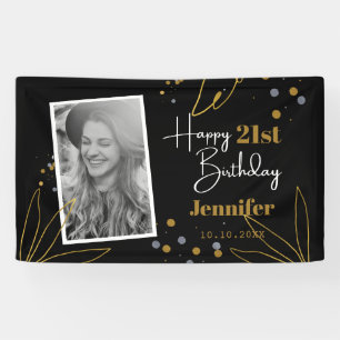 Cute Happy Birthday Any Year Personalized Black Banner