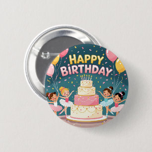 Cute Happy Birthday ballerina theme 2 Inch Round Button