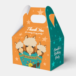 Cute Happy Birthday Boy Alpacas in Teal Serapes Favor Box