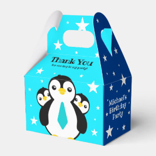 Cute Happy Birthday Boy Penguins Blue Neckties Favor Box
