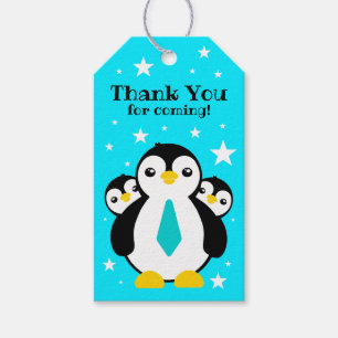 Cute Happy Birthday Boy Penguins Blue Neckties Gift Tags